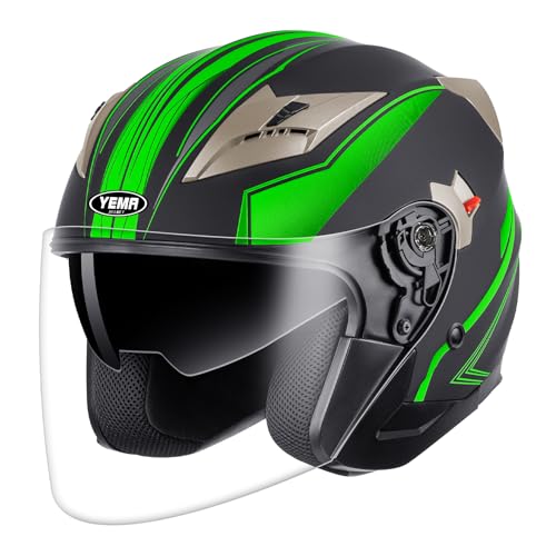 YEMA Motorradhelm Mopedhelm Jethelm, ECE 22.06 geprüft mit Doppelvisier und integrierter Sonnenblende (XG, XL (60-61 cm))