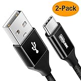 BrexLink USB Certified Type C Cable, USB C to USB A Charger (6.6ft 2 Pack), Nylon Braided Fast Charging Cord for Samsung Galaxy S9 S8 Note 9, Pixel, LG V30 G6 G5, Nintendo Switch, OnePlus 5 3T (Black)