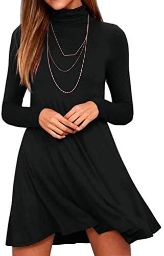 KEEDONE Women's Long Sleeve Turtleneck Casual Loose T-Shirt Dresses