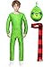 YuDanae 3D Grinch Costume & Mask & Scarf for Kids Boys Girls,XS(Height 43.3