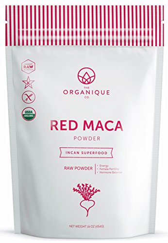 Red Maca Powder - Certified Organic, Raw, Non-GMO, Vegan, Gluten Free, and Nutrient Rich Superfood - Enhances Libido, Energy, Stamina, and Memory - by Organique 16 oz.