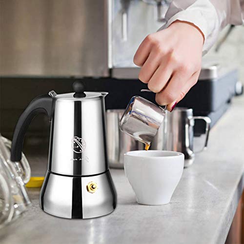 Foliner Espressokanne, Edelstahl Mokkakanne, Für Alle Elektroherde, Edelstahl 304, Espressokocher Für Induktion 4-6… – Bild 8