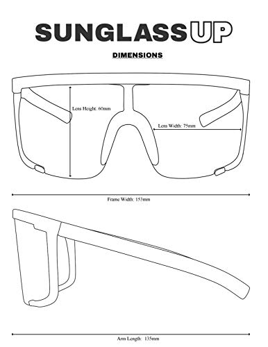 SunglassUP Oversized 150mm Super Shield Mirrored Lens Sunglasses Retro Flat Top Matte Black Frame (Matte Black Frame | Blue) - Thumbnail 2