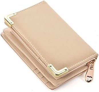GLITZALL Women Fashion Wallet Ladies Luxury PU Leather Mini Zipper Card Holder Purse Clutch (Beige)