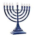 Zion Judaica LED Electric Hanukkah Menorah - Battery or USB Powered (Blue) - Batteries and Cable Not Included
