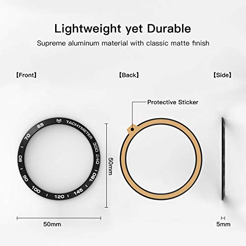 [Aluminum] Galaxy Watch 46mm Bezel Styling, Galaxy Gear S3 Frontier & Classic Bezel Ring Adhesive Cover Anti Scratch Aluminium Protection Tachymeter, Design for The Galaxy Watch Accessories - Black - Thumbnail 5