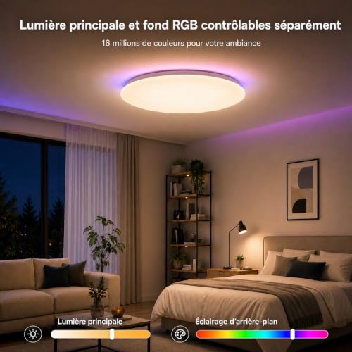 Yeelight LED Ceiling Light 60 cm, 4800LM RGBCW Smart Ceiling Light, Dimmable 2700K-6500K with RGB Separate, Quick Installation, 16M Colors Compatible with Alexa & Google, Application/Remote Control