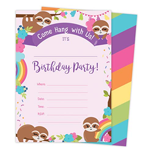 Sloth 1 Happy Birthday Invitations Invite Cards (25 Count) With Envelopes & Seal Stickers Vinyl Boys Girls Kids Party