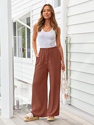 LILLUSORY Linen Pants Womens Flowy Wide Leg Beach