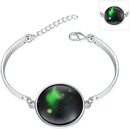 iCAREu Silver Plated Adjustable Bangle Bracelet with a Fluorescent Signs of The Zodiac Pendant, 8" (Aries)