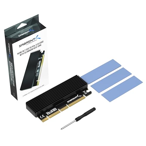 SABRENT M.2 NVME PCIe SSD Adapter, X16/X8/X4 Card with Aluminum Heatsink Adapter for SSD 1TB 2TB 4TB 8TB up to 16TB 2230/2242/2260/2280 (EC-PCIE)