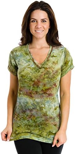 Dunia Women's Short Sleeve Tie Dye Cosmos Tee, Olive, Small