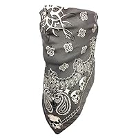 Skulls And Chains Paisley Grey Bandana Face Mask Cover Adjustable Close Reversible Biker Motorcycle Shield Bandanna For Men Women