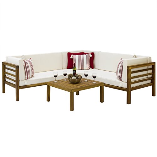 Best Choice Products Outdoor Patio Furniture 4 Piece Acacia Wood Sectional Sofa Set Water Resistant Cushions Brown Buy Online In India Best Choice Products Products In India See Prices Reviews