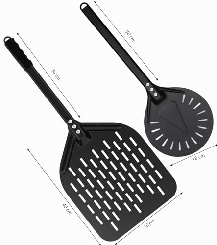 ZUGJOZD Set of perforated pizza peel, anodized aluminum pizza peel with comfortable and removable handles, including 7 and 12 in pizza shovel for turning and transporting pizzas.