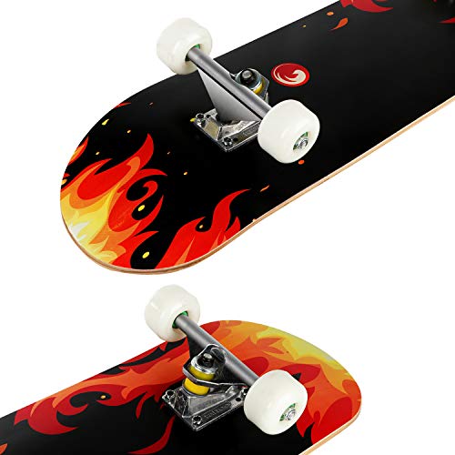 CCTRO Skateboards 31" Pro Skateboard Complete, 8 Layer Maple Skateboard Deck for Extreme Sports and Outdoors, Tricks Skate Board for Beginners and Pro(31" Red Frame)