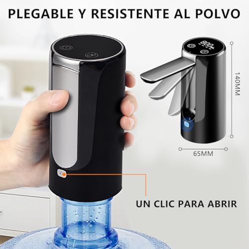 MXHIGO Dispensador de Agua Garrafón Plegable con LED Inteligente y 4 Modos, Bomba de Agua Inalámbrica Recargable Portátil, Despachador de Automático Rápido para Botellas de Galón de 4.5L a 20L
