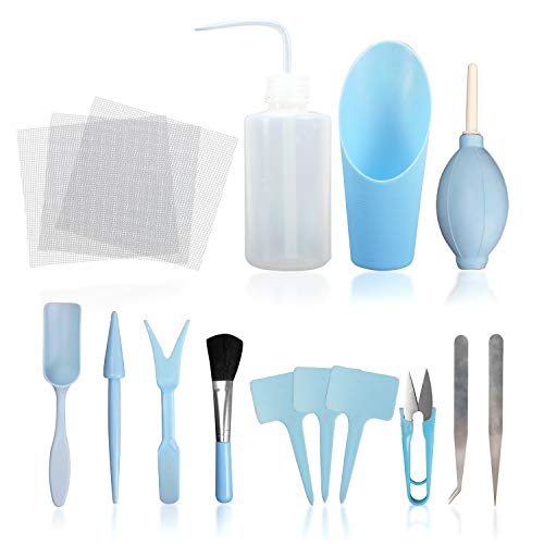 KALIM 12 Pieces Succulent Plant Tools, Mini Planting/Transplanting Gardening Tool Set for Indoor Miniature Garden Plant Care(Blue)