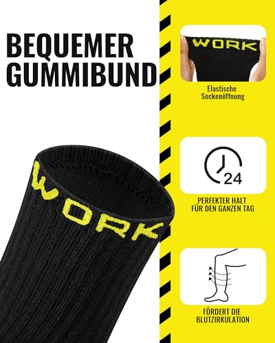 Effeet 10 Pairs of Men's Work Socks, Padded Reinforced Work Socks, Breathable Functional Socks with Comfort Waistband, Long Work Socks