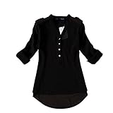 Coromose Women V-neck Chiffon Long Sleeve Shirt Blouse (M, Black)