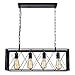 Diborui Industrial Kitchen Island Lighting with 4 E26 Sockets, Rectangular Vintage Pendant Light, Farmhouse Hanging Ceiling Light Fixture Metal Retro Chandeliers for Restaurant, Kitchen and Bar, 240W