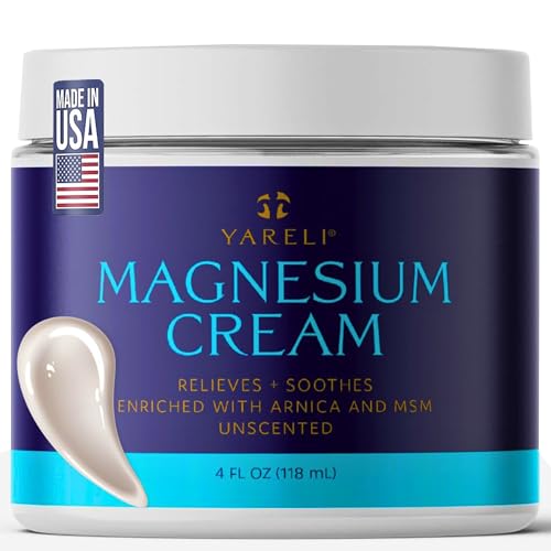 YARELI Magnesium Cream for Pain & Sleep Support - Topical Lotion with Arnica, MSM for Leg Cramps, Muscle Tension, Evening Leg Relaxation - Safe for Adults (4 Fl Oz (Pack of 1), Unscented)