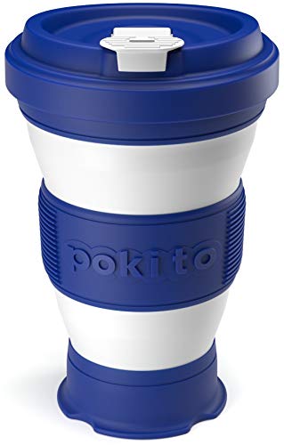 Trinkbecher für Kaffee und andere Getränke von Pokito - Faltbarer Becher/Kaffeebecher to go mit Deckel für unterwegs, Auto, Outdoor, Camping - Robust, wiederverwendbar, Auslaufsicher - Blau
