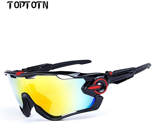 Newest Outdoor Sports Fashion Sunglasses.Great For Cycling Driving Hiking Skiing or Fishing.Changeable Lenses and Unbreakable High strength (black red)