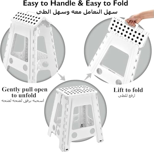 CENXI Folding Step Stool, Heavy Duty Plastic Foldable Step Stool Lightweight Foot Stool with Portable Handle, Compact Plastic Foldable Step Stool for Bathroom,Bedroom, Kitchen