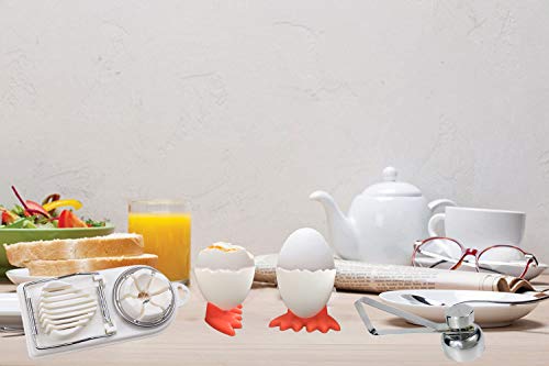 Egg Cracker Topper Set for Soft Hard Boiled Eggs Shell Removal Includes 1 Egg Cutter, 1 Egg Slicer and 4 Egg Cups