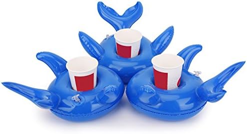 Inflatable Blue Drink Holders for Pool, Hot Tub, Ocean &amp; River, Cupholder Floaties to Float your Beverages for Adults, Kids, Parties &amp; Beach by FEEBRIA (Whale)