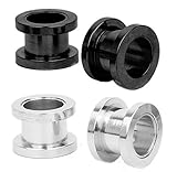 4 Pieces Plugs Tunnels 6G (4mm) Black and Stainless Steel Screw Fit Flesh Tunnel Plug 2 Pairs.