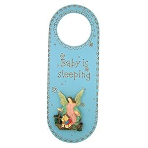 Baby is Sleeping Guardian Angel Nursery Door Knob Hanger, 10 Inch (Blue)
