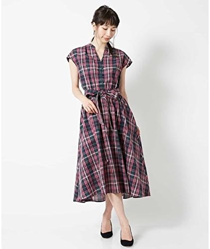 Amazon Co Jp エル レディス Elle 麻混チェックワンピース ピンク M 服 ファッション小物
