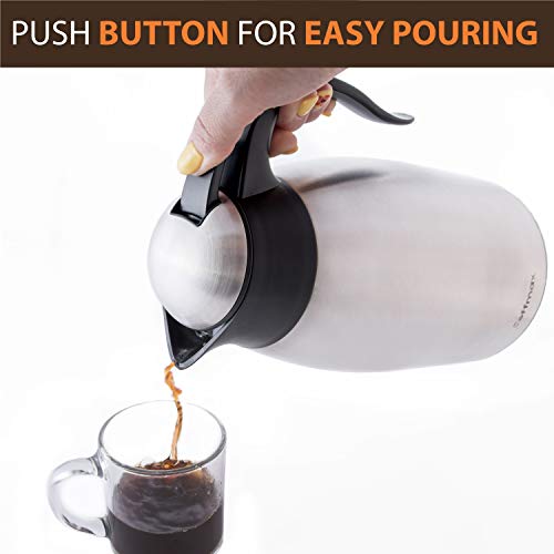Large Thermal Coffee Carafe 2L/68Oz - Double Wall Vacuum Insulated BPA Free Stainless Steel Easy Server Beverage Pitcher - Lab-Tested Hot and Cold Thermos Jug - 12 Hour Heat Retention Pot by Coffmax