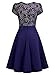 Miusol Women's Elegant Floral Lace V-Neck Contrast Cocktail Party Dress, Navy Blue, Small