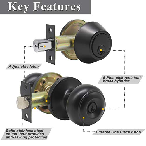 Probrico Keyed Alike Round Ball Entry Door Knob and Single Cylinder