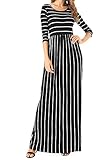 Levaca Womens 3 4 Sleeve Pockets Striped Flare Swing Casual Maxi Dress Black XL