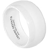White Ceramic Ring by CERAMIC GESTALT® - 10mm Width. Domed & Polished Design (Avail. Sizes 5 to 14).