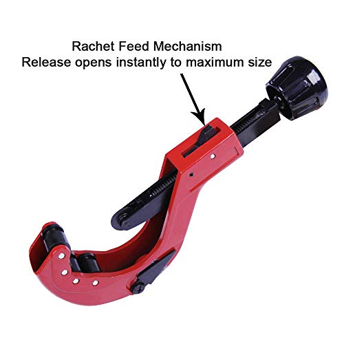 Tubing Cutter 1/4 Inch to 2-1/2 Inch Rachet Feed Mechanism Cut Pipe Copper PVC Steel Tube with Extra Blade and Reamer - Thumbnail 3