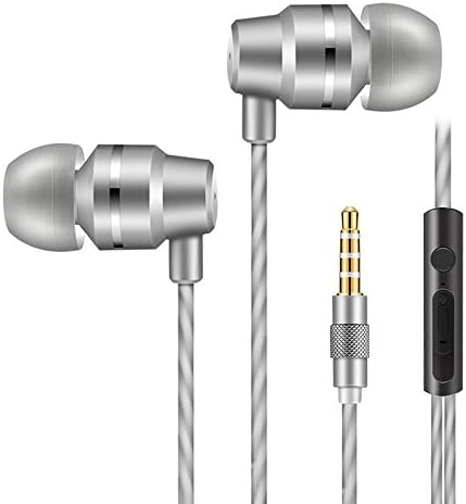 Metal Wired Earbuds, Karono Waterproof Headphones Noise Isolating In Ear True Bass Stereo Earphones with Microphone &amp;Volume Control- Lightweight, Alluminum Alloy, Inline Remote (Sliver)