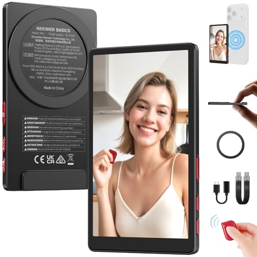 NEEWER Basics 4" Ultra Thin Magnetic Vlog Selfie Monitor Screen, Metal Back Camera Monitor w 600nits/Remote for 4K 120fps Wired Recording Streaming, Only Compatible with iPhone 17 16 15 Series, M4U