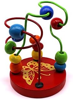 Mini Labyrinth Beads - Wooden Maze Puzzle Travel Toy and Game for Babies and Toddlers - Attachable Gel Pad for Planes Cars and Home