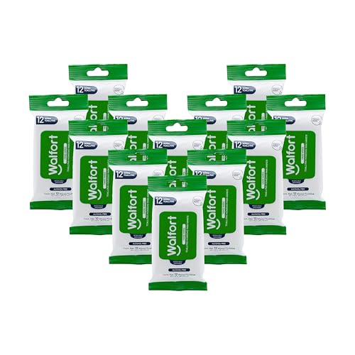 Walfort | Toallitas Húmedas para Manos. Tela Reforzada. Limpieza sin irritación. 12 Pack de 12 Unidades c/u. Uso Diario.