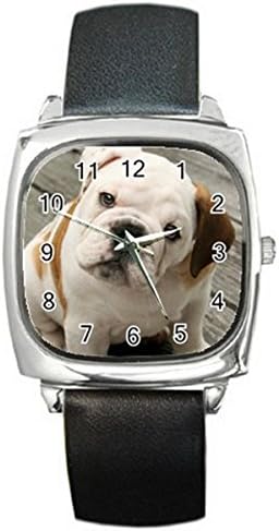 ENGLISH BULLDOG Silver Tone Square Metal Wrist Watches for men women HOT Gift NEW