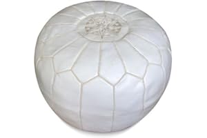 MINA POUFS Mina Stuffed Moroccan Leather Pouf Ottoman, 20" Diameter and 13" Height (White)