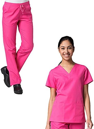 Red Panda V-Neck Two Pocket Top &amp; Half Elastic Pant Scrub Set (X-Small Tall, Candy Pink)