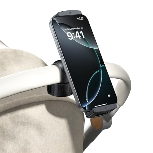 OATSBASF Stroller Phone Holder, Cell Phone Mount Pole Clamp for Baby Stroller, 360 Degree Rotation Phone Holder for Stroller Golf Cart Bike Shopping Carts, for iPhone 16 15 Pro Max 14 13, Smartphones