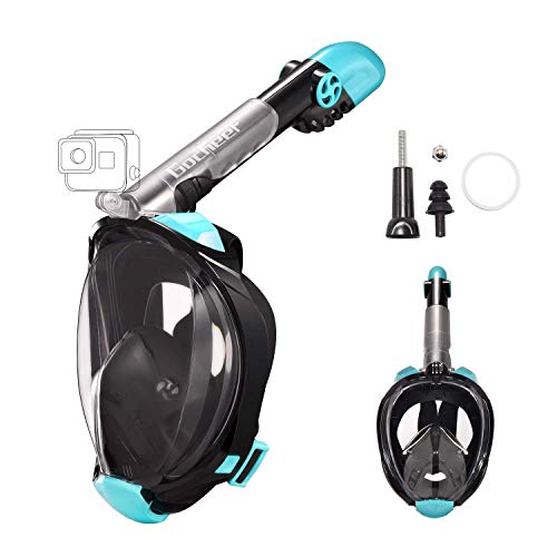 Gocheer Adult Swimming mask, Snorkel Mask Full Face with Adjustable Head Straps Foldable Underwater Breathing Device Anti-Leak Anti-Fog Dry Top Set