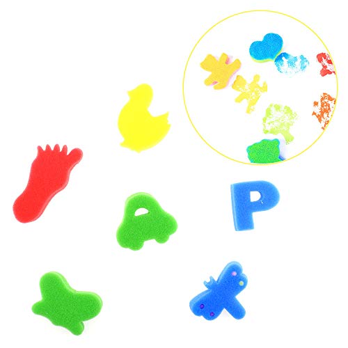 Jyongmer 50 Pieces Assorted Pattern Sponge Painting Shapes, Multicolor Craft Painting Sponges Animal Sponge Art Painting Stamps Paint Sponge Brush Set Learning Drawing Tools for Toddlers and Kids